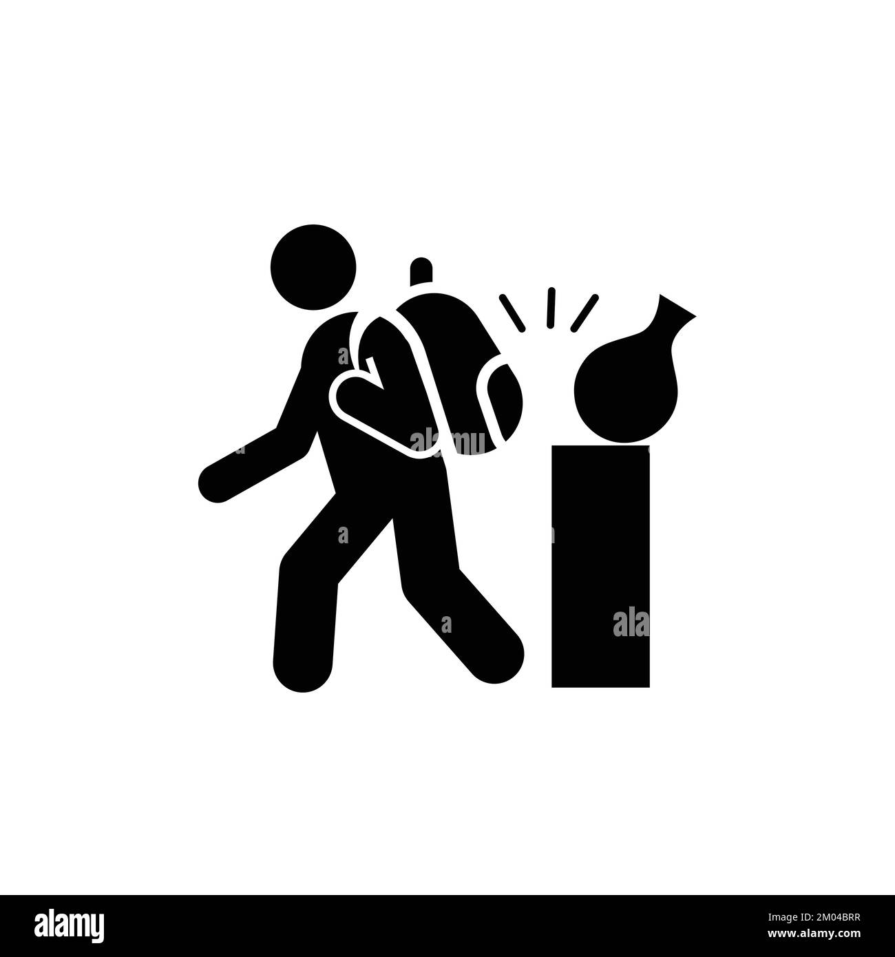 Méfiez-vous du symbole de votre musée à dos. Homme frappant un vase de musée avec son sac à dos. Avis de sécurité du musée. Attention pièces fragiles dans le musée. Illustration de Vecteur