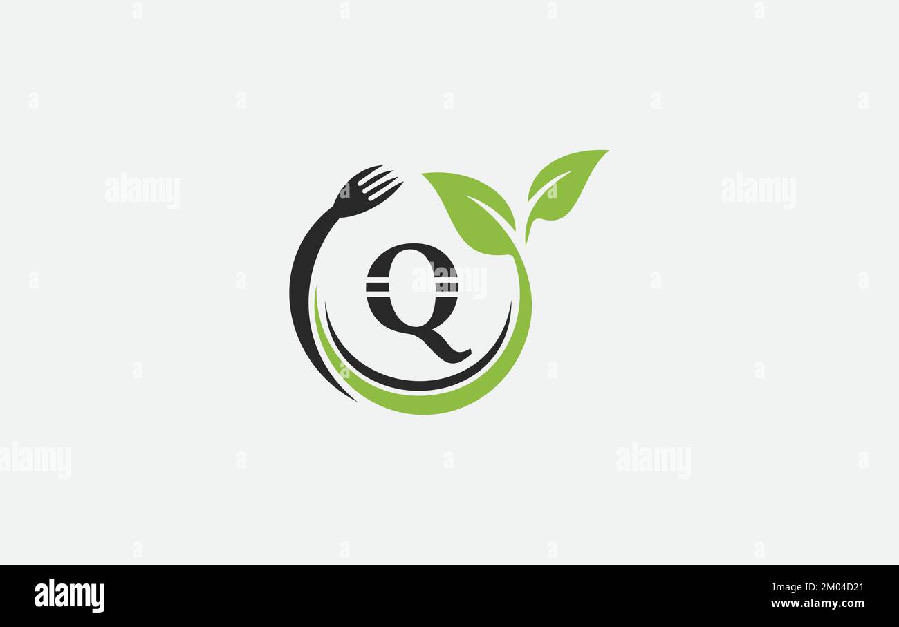 Feuille verte nature avec cuillère et logo sain motif vectoriel cuillère fourchette et feuille Illustration de Vecteur