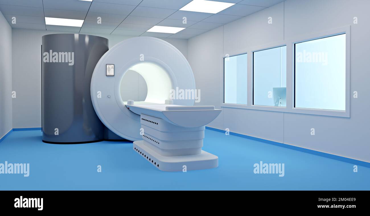 Un système d'imagerie par résonance magnétique moderne dans l'établissement médical, illustration 3D Banque D'Images