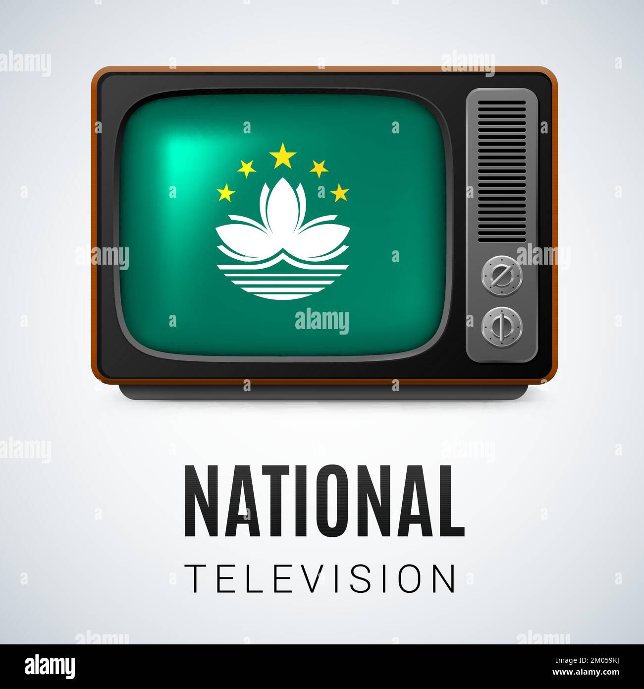 Vintage TV et drapeau de Macao comme symbole National TV. Récepteur télé avec design drapeau Illustration de Vecteur