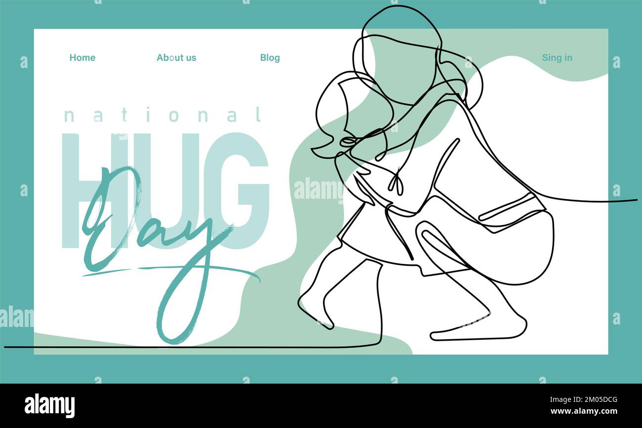 Contour simple main continu de bannière Web ou de page d'arrivée avec un concept hug jour et une relation de famille heureuse. Illustration vectorielle colorée. Illustration vectorielle Illustration de Vecteur