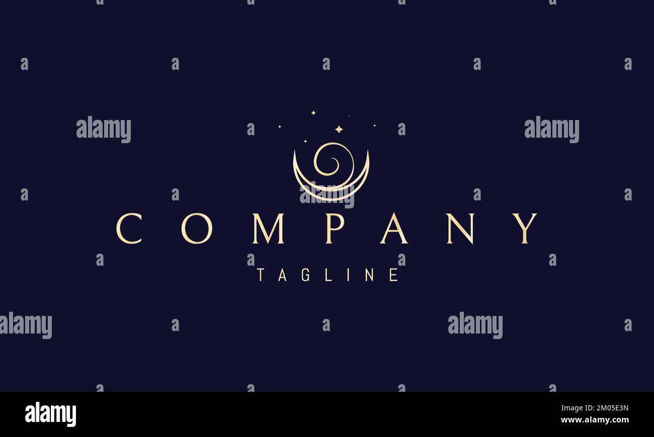 Logo vectoriel doré sur lequel une image abstraite d'une lune inversée avec une vague. Illustration de Vecteur