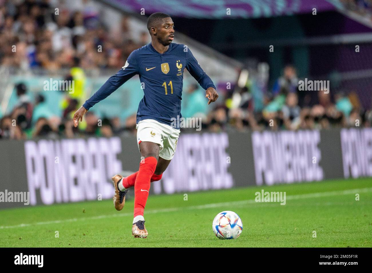 DOHA, CA - 04.12.2022: FRANÇA X POLÔNIA - Ousmane Dembélé de France pendant un match entre la France et la Pologne, valable pour le tour de 16 de la coupe du monde, tenue au stade Al Thumama à Doha, Qatar. (Photo: Richard Callis/Fotoarena/Sipa USA) Banque D'Images