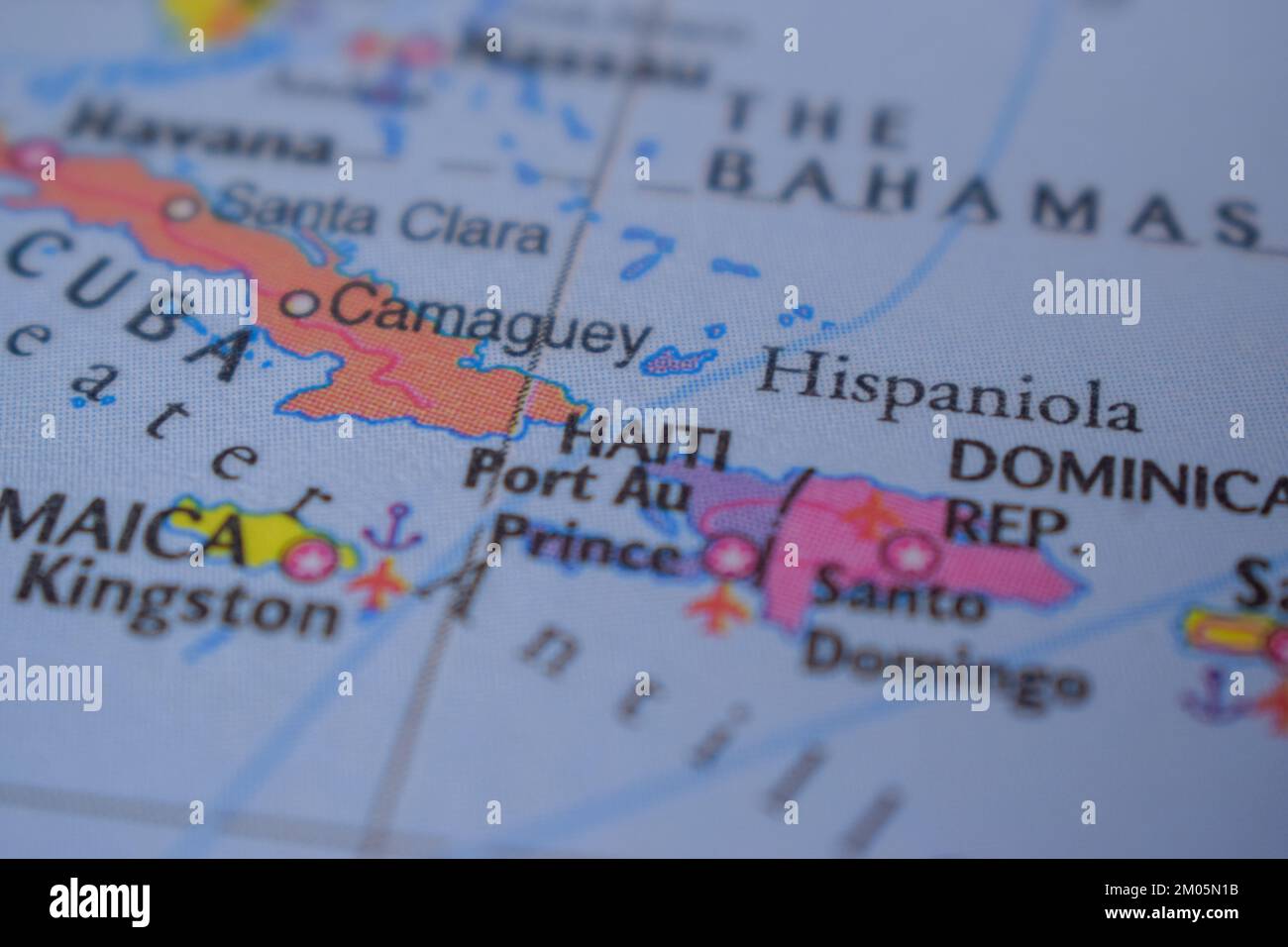 Haïti Nom du pays sur la carte du monde politique très Macro vue rapprochée Banque D'Images