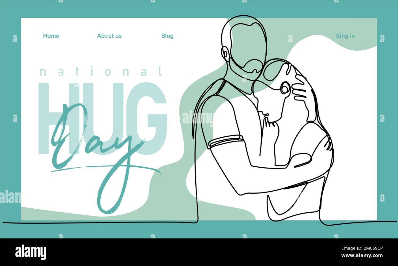 Contour simple main continu de bannière Web ou de page d'arrivée avec un concept hug jour et une relation de famille heureuse. Illustration vectorielle colorée. Illustration vectorielle Illustration de Vecteur