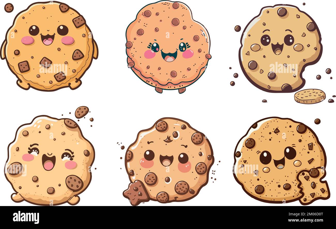 Petits gâteaux de dessin animé vectoriels, biscuits souriants Illustration de Vecteur