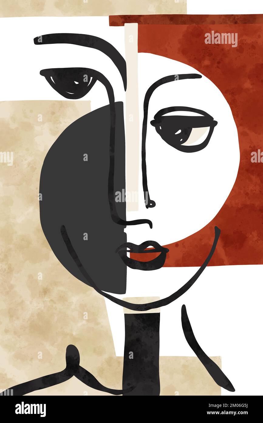 Visage abstrait dessiné à la main, formes géométriques rouges et beiges Design minimal. Portrait tendance. Affiches artistiques créatives. Design pour papier peint, décoration murale. Banque D'Images Visage abstrait dessiné à la main, formes géométriques rouges et beiges Design minimal. Portrait tendance. Affiches artistiques créatives. Design pour papier peint, décoration murale. Banque D'Images
