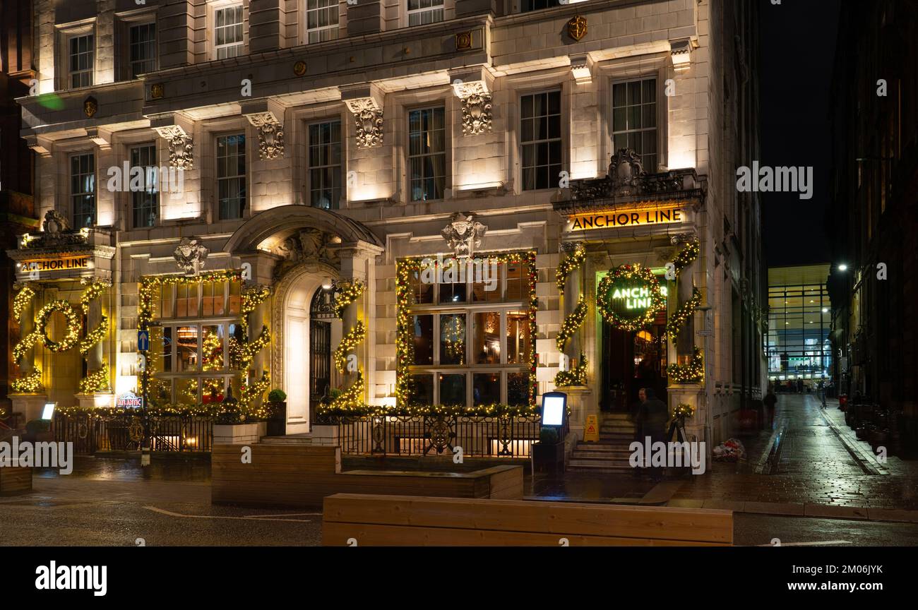 The Anchor Line Bar and Restaurant, 12-16 St Vincent Street, Glasgow, Écosse. Construit en 1907 comme un bureau de réservation d'expédition. Photo prise en décembre 2022. Banque D'Images