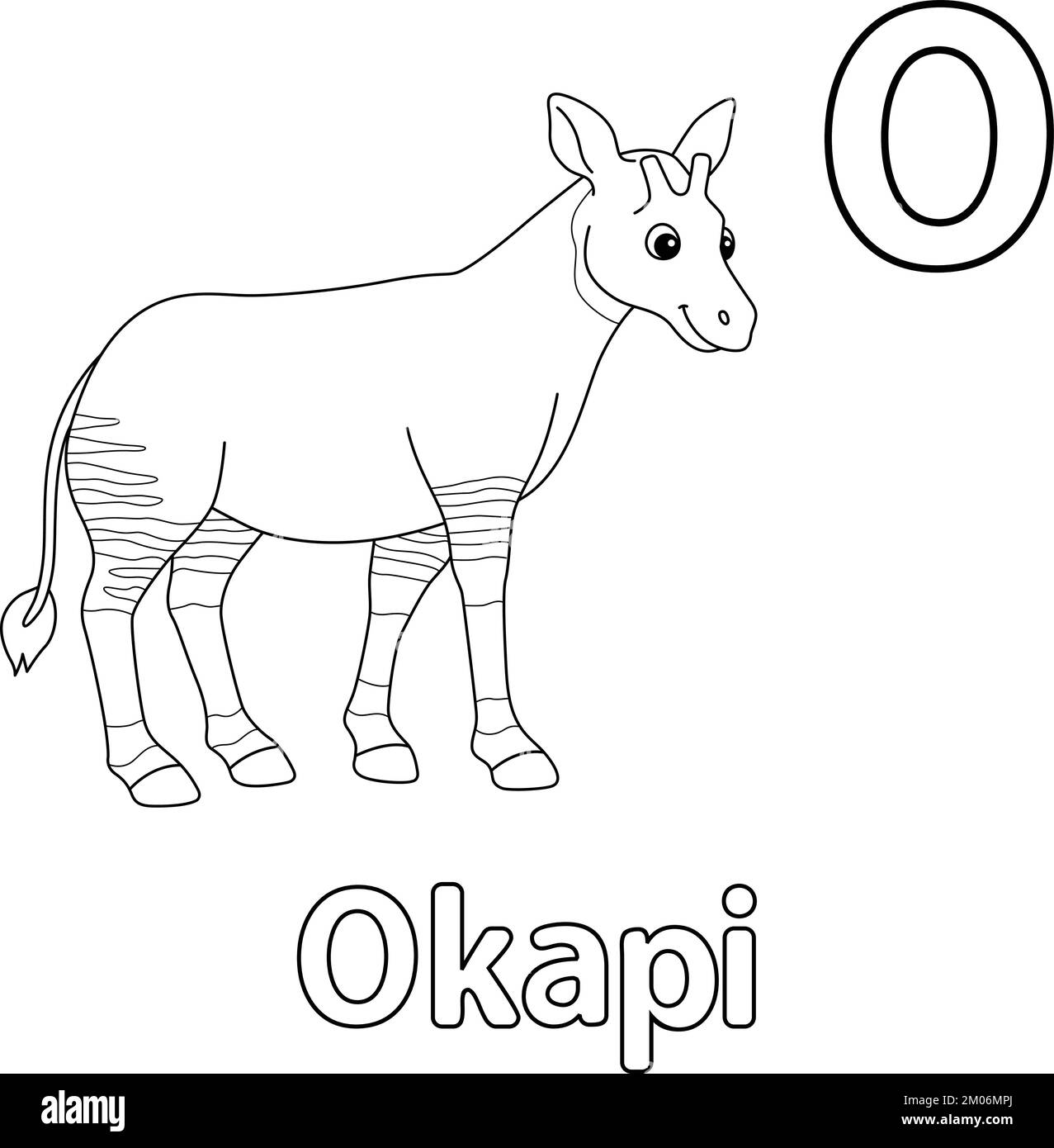 Okapi Animal Alphabet ABC coloration isolée page O Illustration de Vecteur