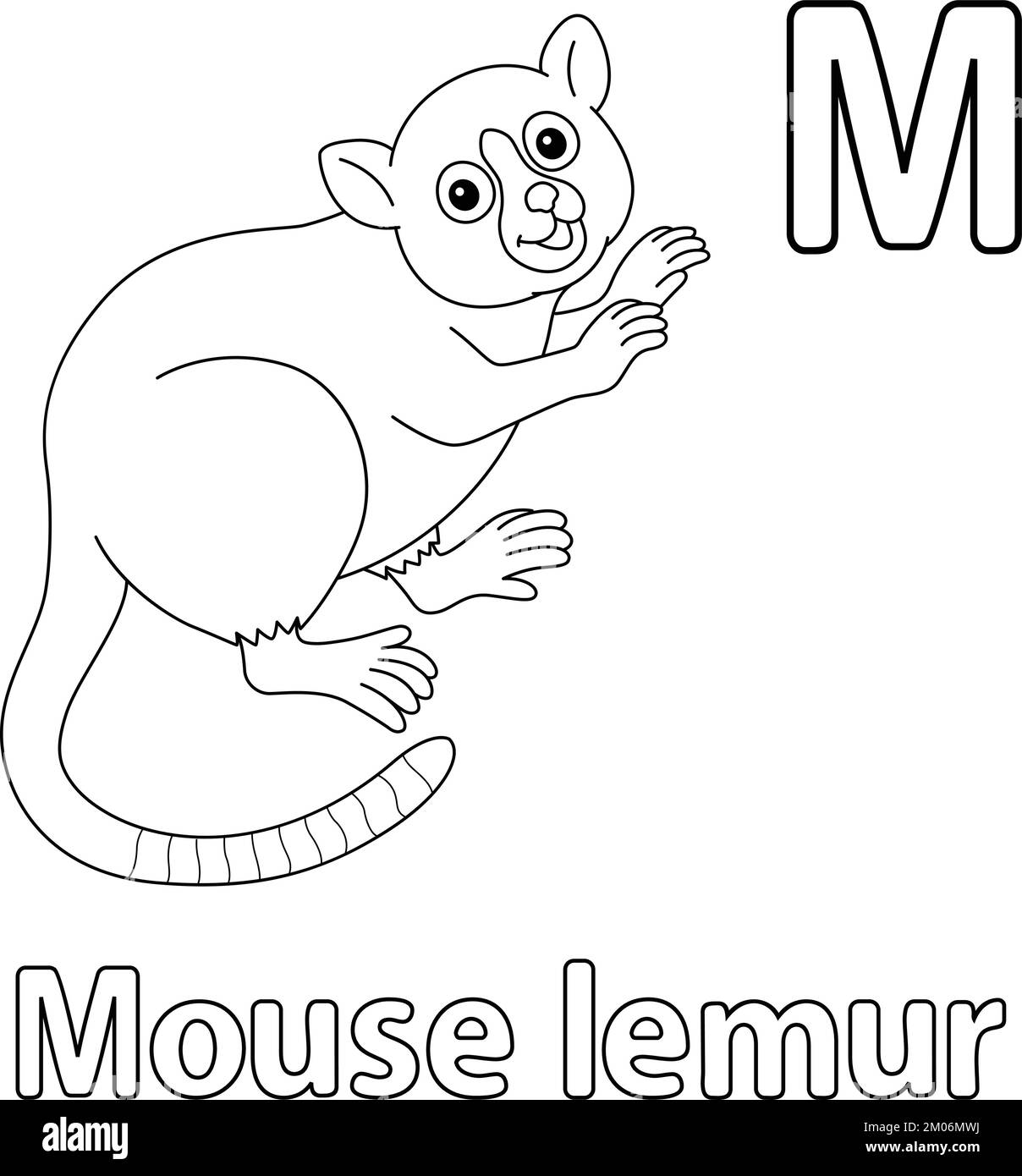 Souris Lemur Alphabet ABC coloration isolée page M Illustration de Vecteur