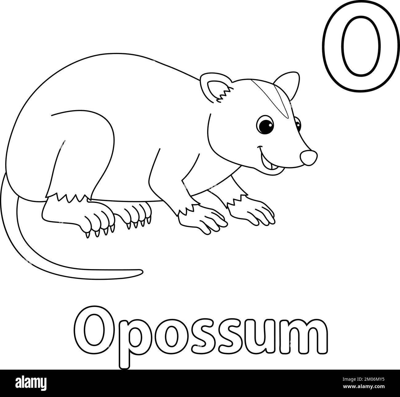 Opossum Alphabet ABC coloration isolée page O Illustration de Vecteur
