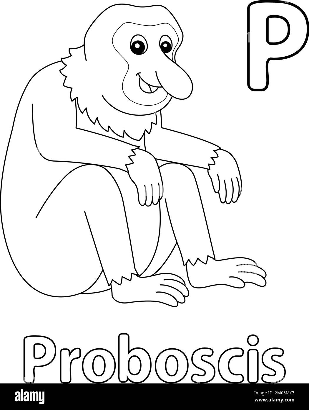 Probascis Monkey Alphabet ABC coloration isolée P Illustration de Vecteur