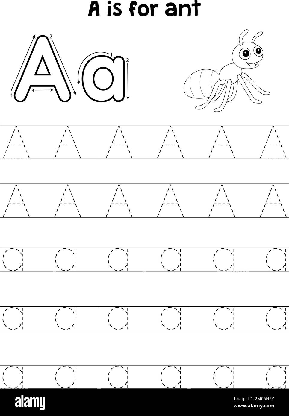 ANT Animal Tracing Letter ABC coloriage page A Illustration de Vecteur