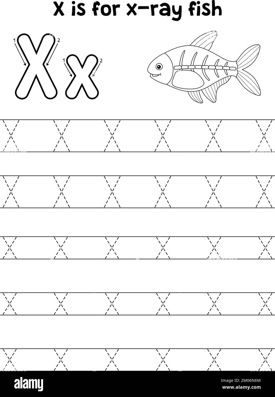 X-ray Fish Animal Tracing Letter ABC coloriage X Illustration de Vecteur