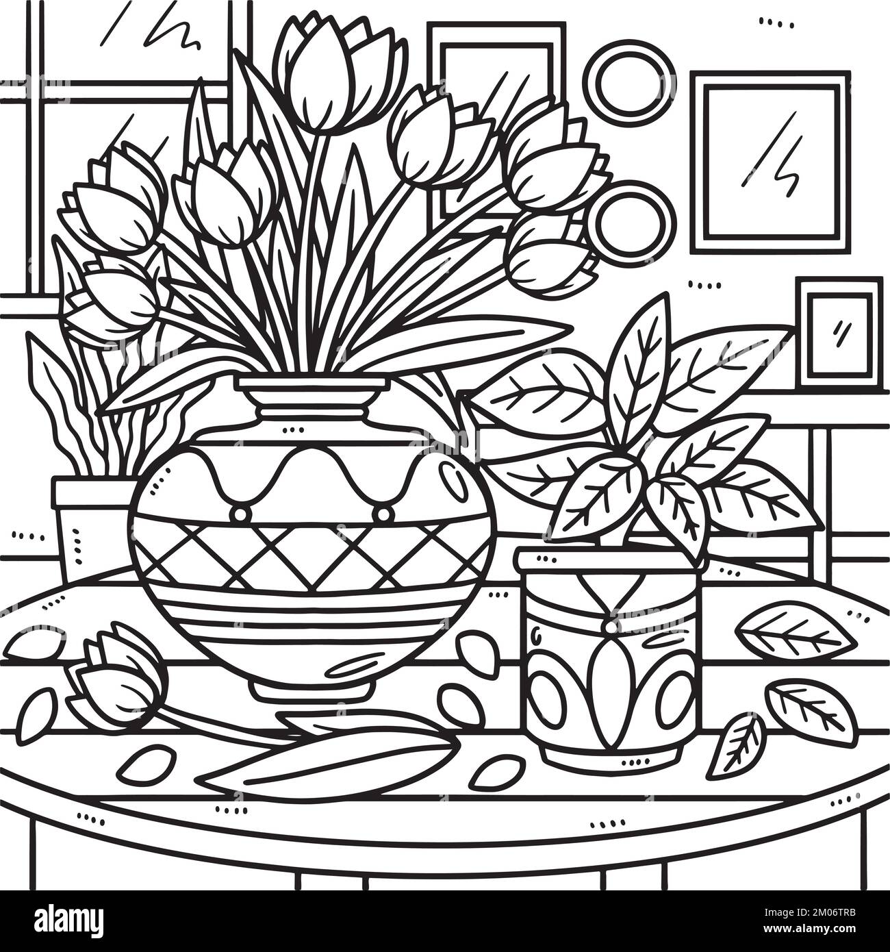 Fleurs de printemps dans Un vase coloriage page pour enfants Illustration de Vecteur