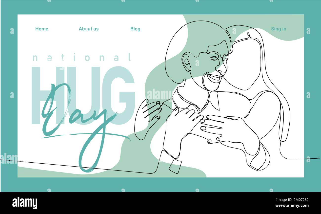 Contour simple main continu de bannière Web ou de page d'arrivée avec un concept hug jour et une relation de famille heureuse. Illustration vectorielle colorée. Illustration vectorielle Illustration de Vecteur
