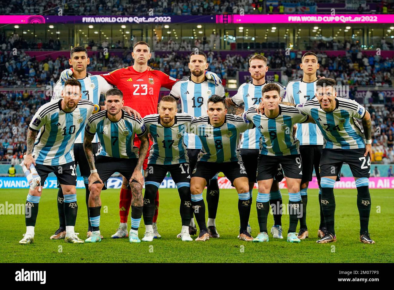 Groupe de l'équipe Argentine lors du match de la coupe du monde de la FIFA,  Qatar 2022, Groupe F, entre l'Argentine et l'Australie, a joué au stade  Ahmad Bin Ali le 3