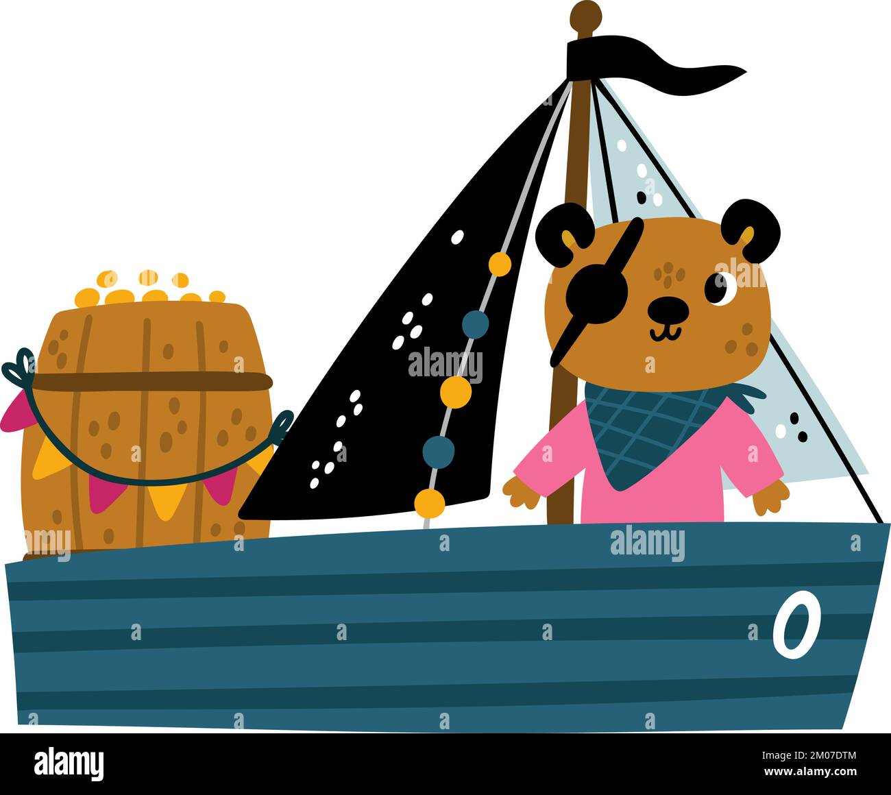 Mignon ours pirate sur voilier. Drôle de personnage d'enfant Illustration de Vecteur