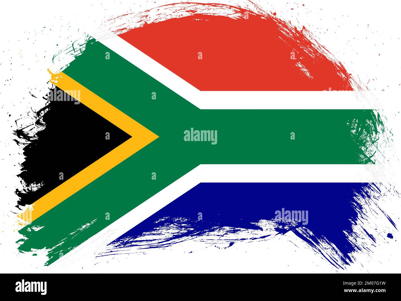 Coup de pinceau vieilli drapeau peint de l'afrique du Sud sur fond blanc Banque D'Images
