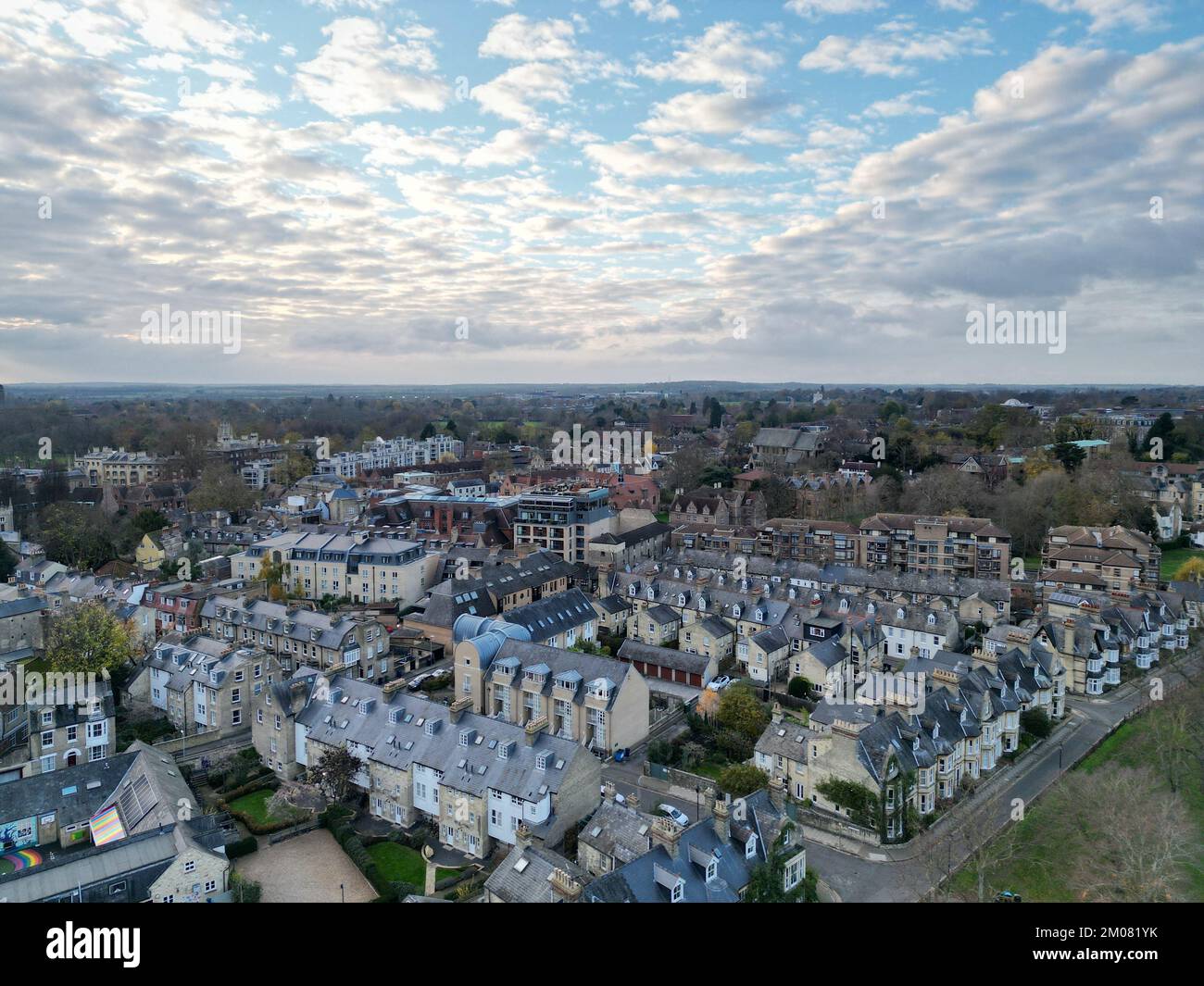 Cambridge City centre UK drone antenne au coucher du soleil Banque D'Images