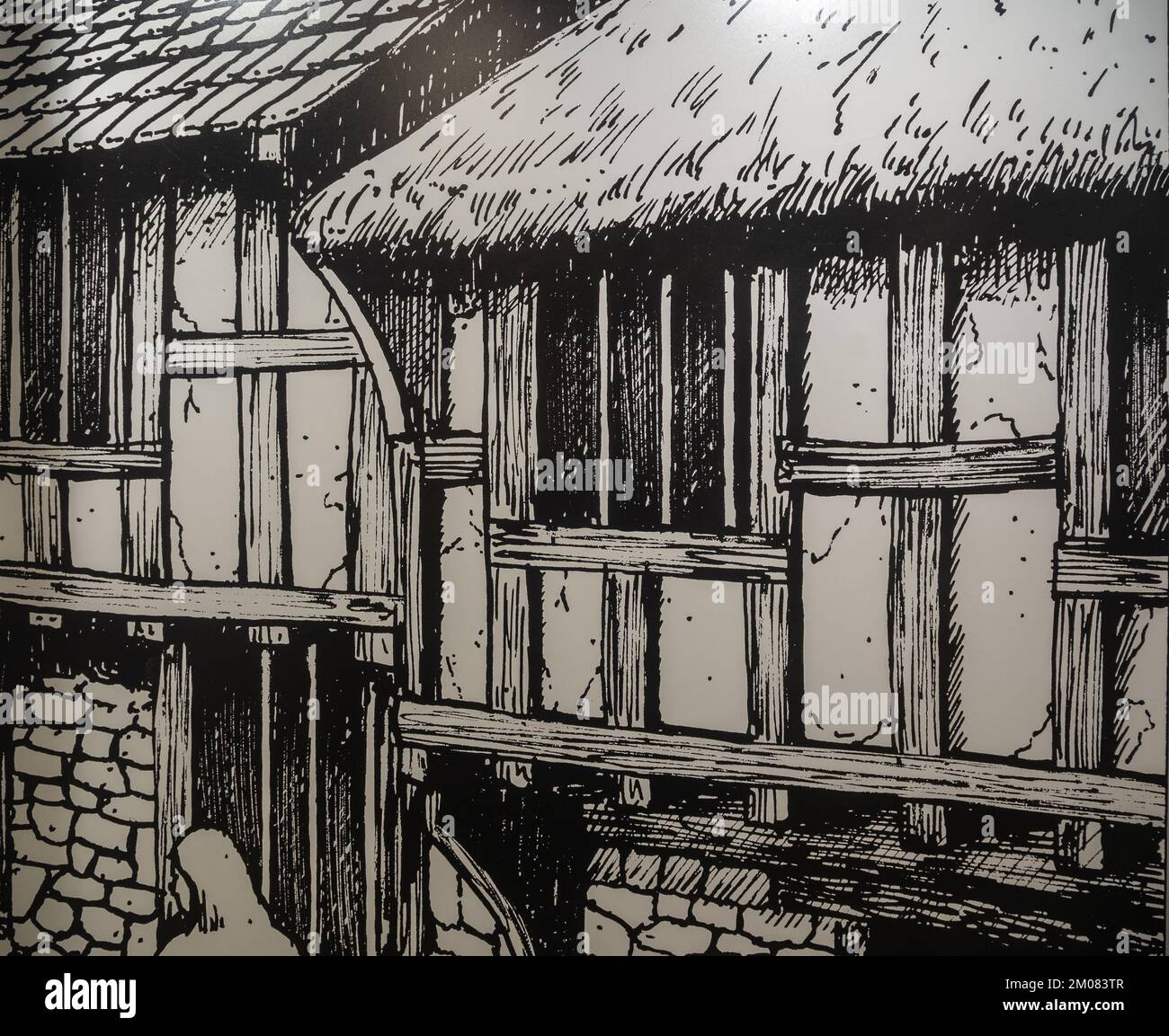 Illustration de logements médiévaux typiques, dans le cadre d'une exposition au Northampton Museum, Northampton, Royaume-Uni Banque D'Images