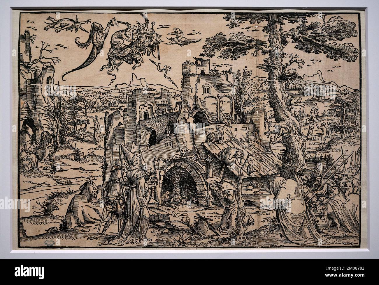 Paesaggio con le tentazioni di Sant’ Antonio - xilografia - Maestro J. Kock - 1522 - Firenze, Biblioteca Marucelliana Banque D'Images