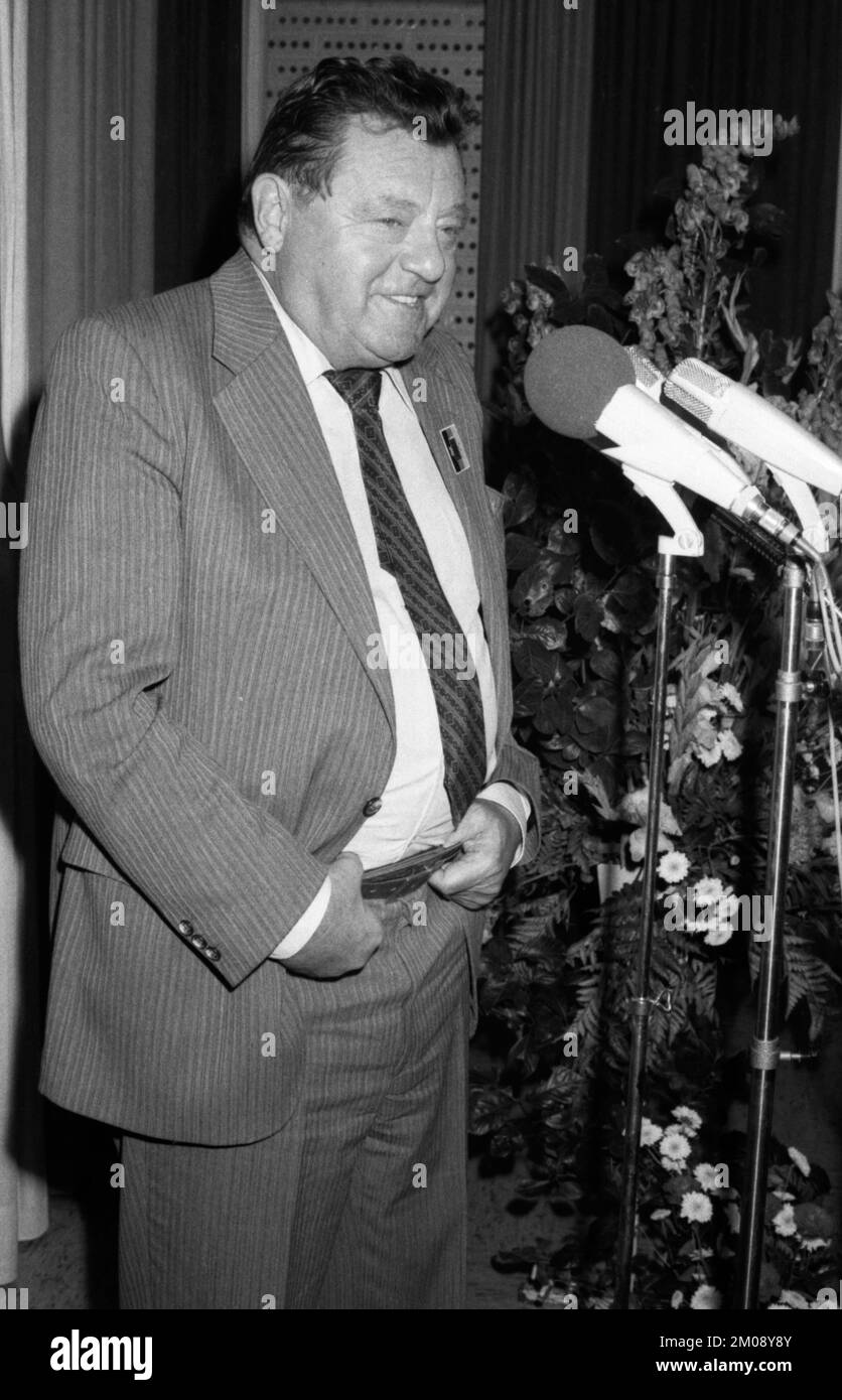 Franz-Josef Strauß, premier ministre de l'État bavarois, lors d'un rassemblement électoral de la CDU à Bochum, Allemagne, 20 septembre 1979, Europe Banque D'Images
