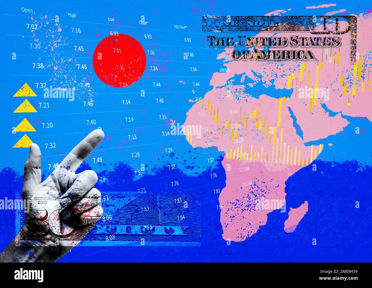 Collage créatif avec une carte du monde Banque D'Images