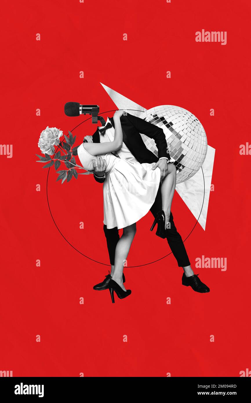 Photo créative 3D collage art carte postale poster de personnes bizarres danse tango salsa salle de bal de préoccupation événement isolé sur fond de peinture Banque D'Images