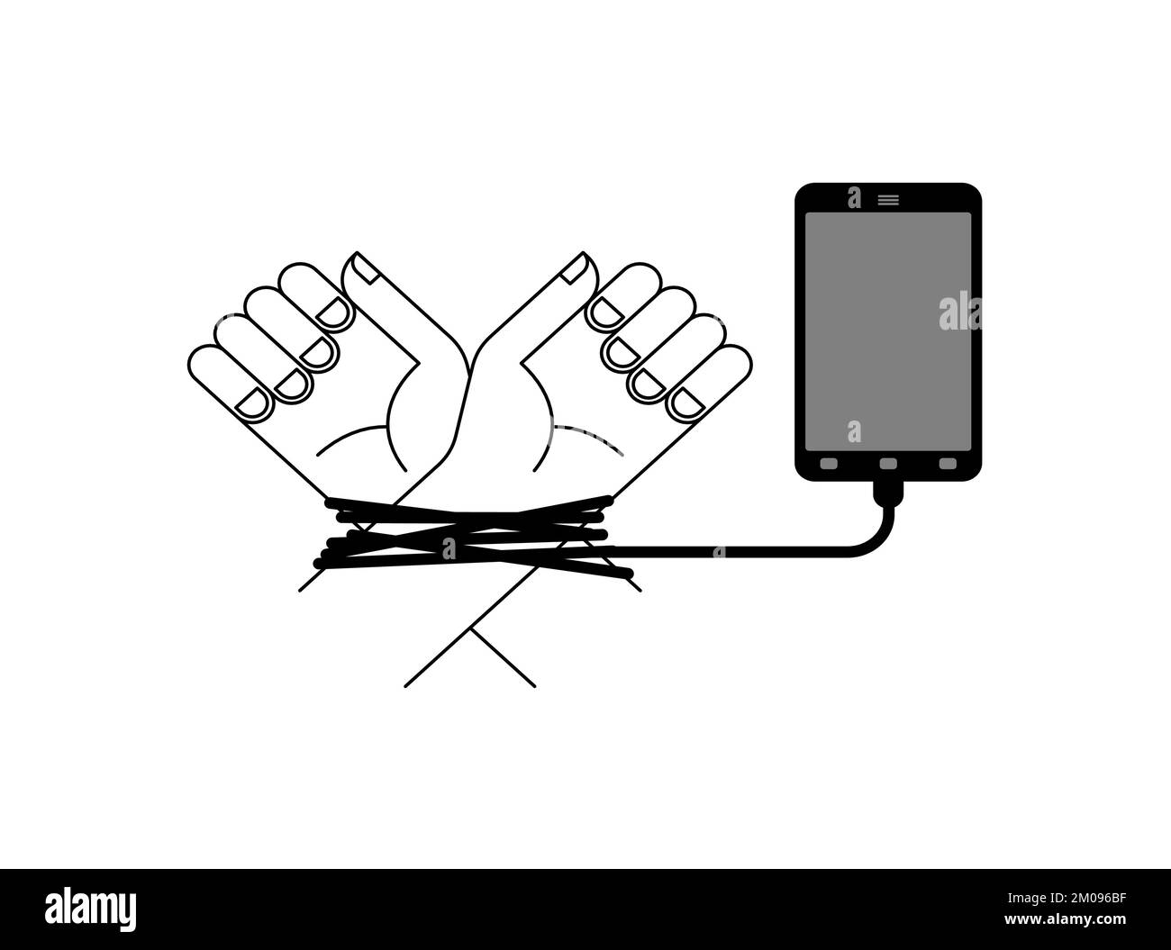 Le smartphone lie les mains. Concept le gadget moderne est un piège. addiction téléphonique Illustration de Vecteur