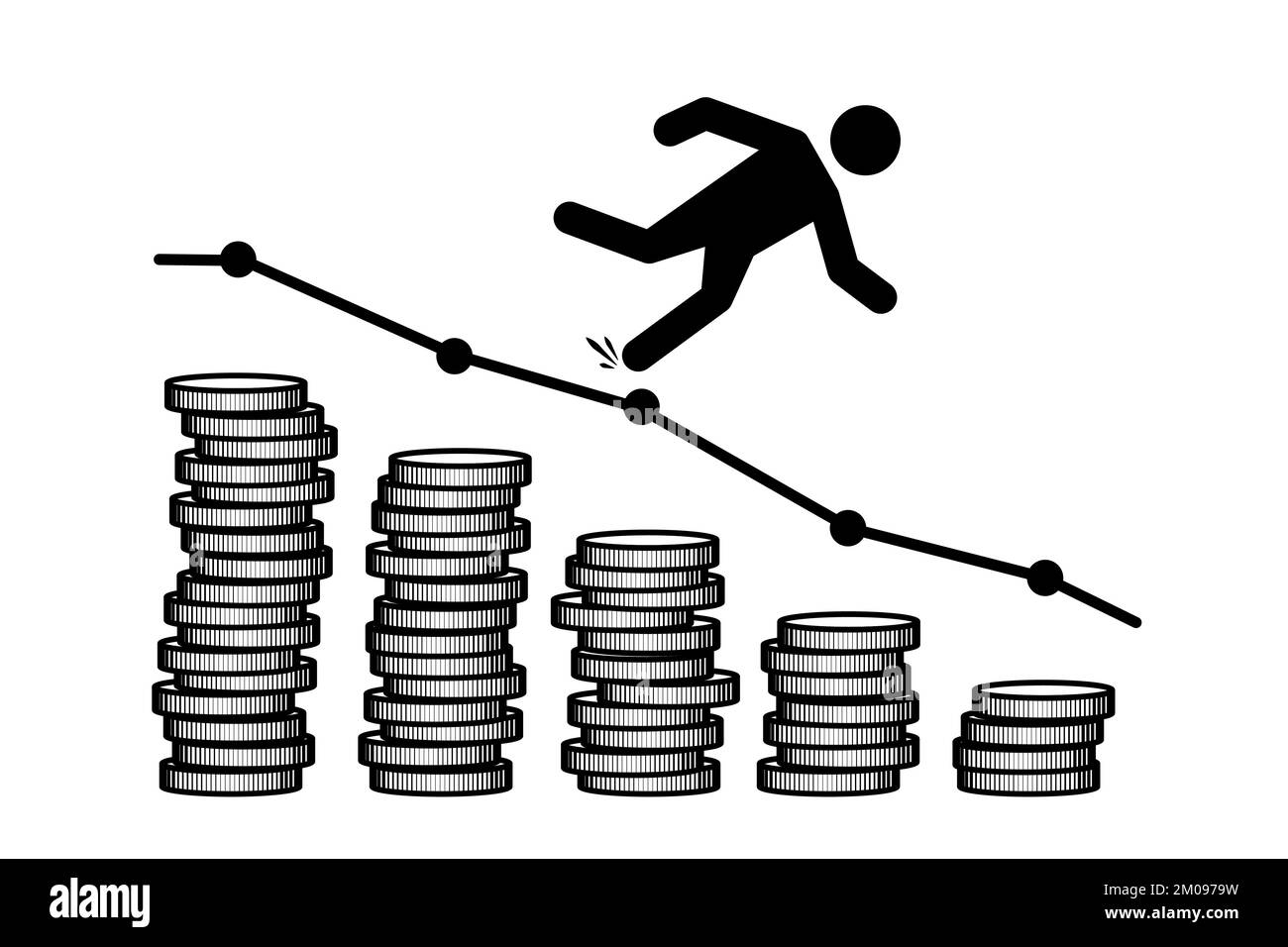 Crise économique, échec des investissements, baisse des prix, récession. Les investisseurs d'affaires glissent sur le graphique de l'économie tombent au plancher. Illustration vectorielle Illustration de Vecteur