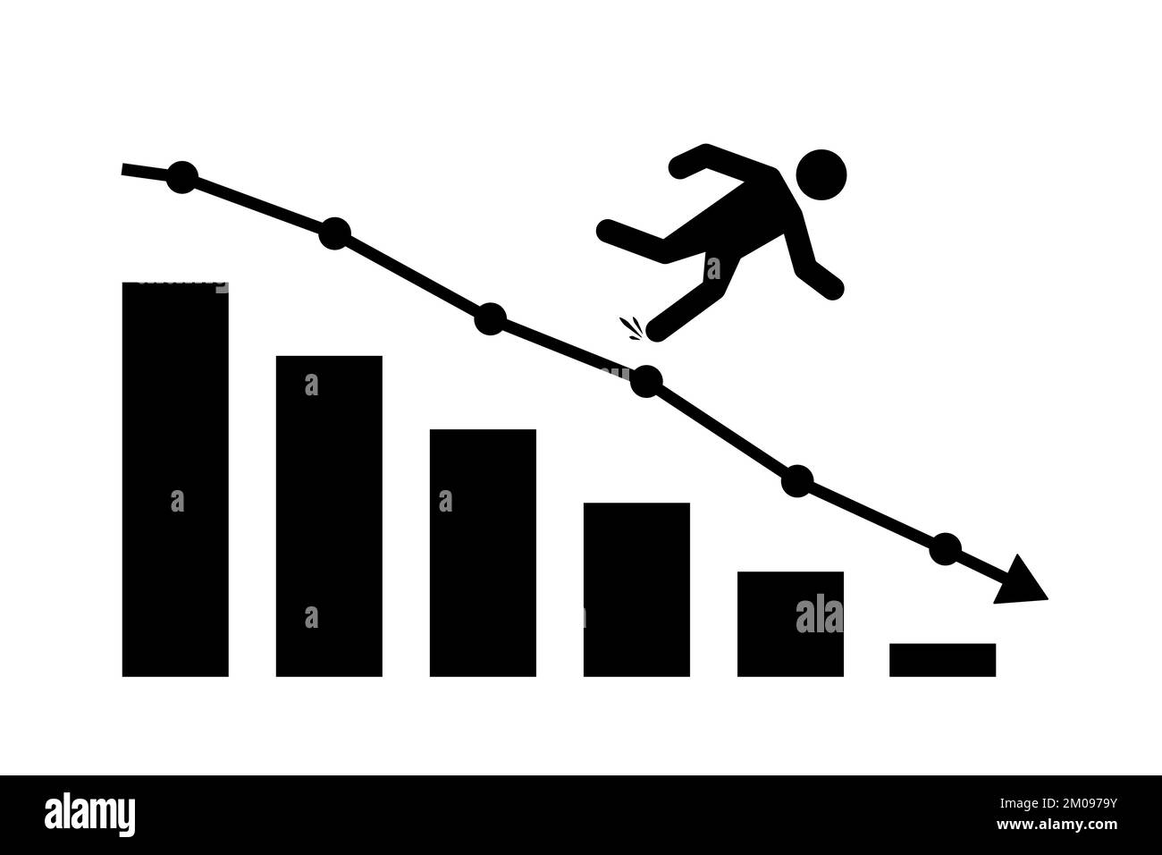 Krach boursier, échec des investissements, baisse des prix, récession. Les investisseurs d'affaires glissent sur le graphique de l'économie tombent au plancher. Illustration vectorielle Illustration de Vecteur