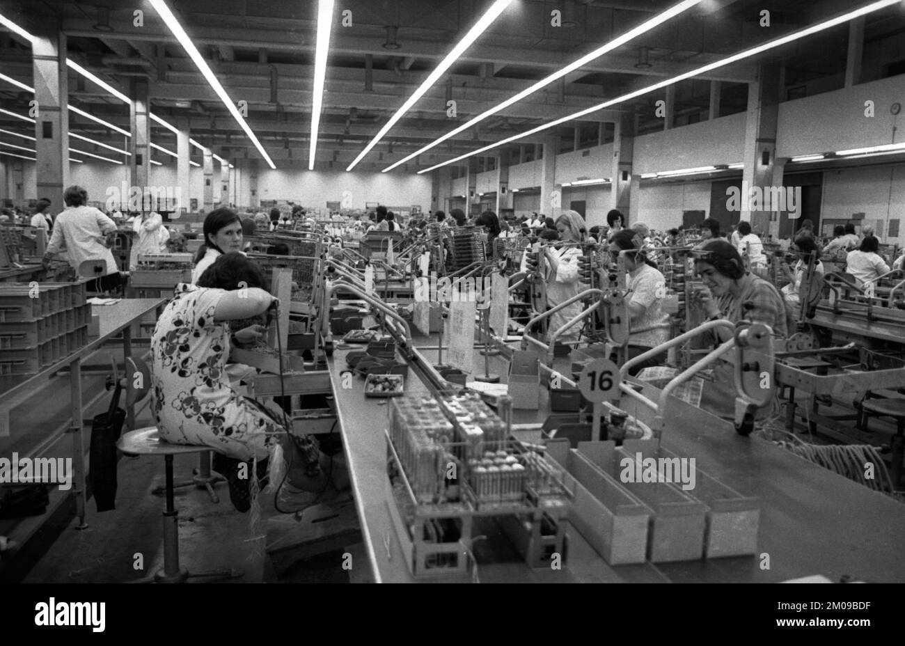 La production de dispositifs électroniques par des travailleuses de la société Siemens le 23.11.1974 à Kamp-Lintfort, DEU, Allemagne, Kamp, Europe Banque D'Images