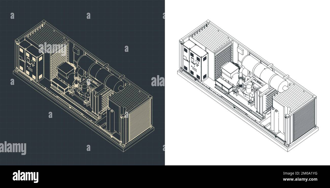 Dessins isométriques de la structure du générateur de type conteneur Illustration de Vecteur