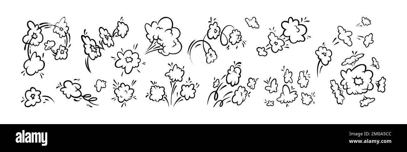 Nuages effet rampe bande dessinée. Jeu de bulles d'explosion et de fumée. Illustration vectorielle isolée sur fond blanc Illustration de Vecteur
