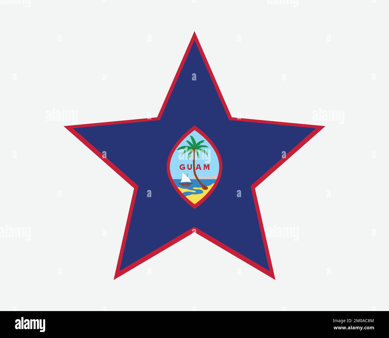 Drapeau Guam Star. Drapeau guamanien en forme d'étoile. Icône de bannière non incorporée et organisée du territoire des États-Unis symbole Illustration vectorielle plate Illustration graphique Illustration de Vecteur