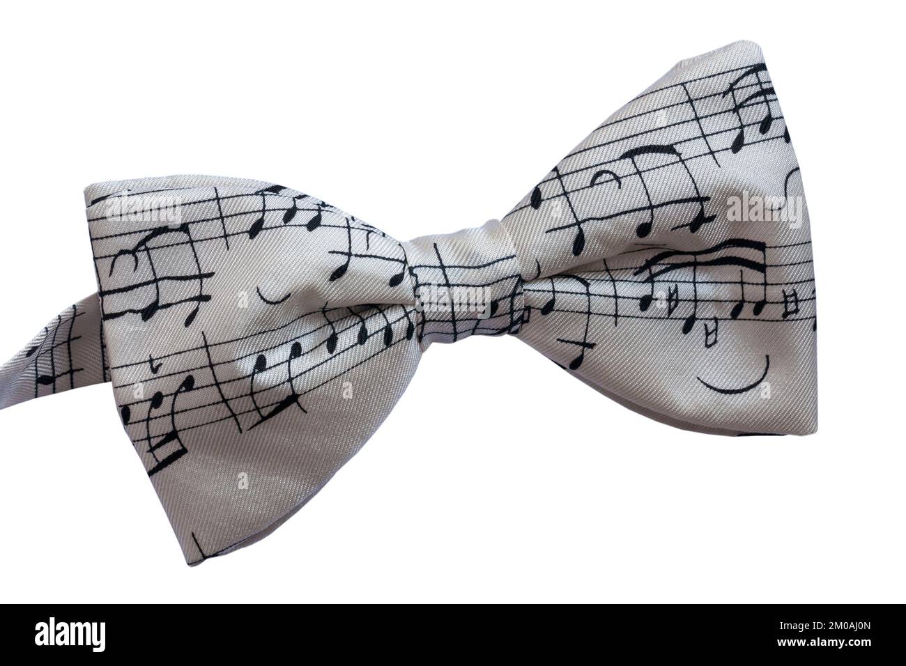 Noeud papillon blanc avec notes musicales sur fond blanc Banque D'Images