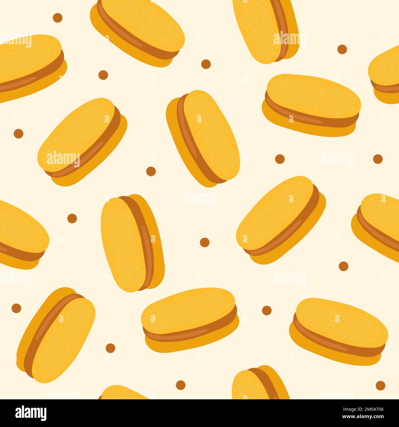 Motif sans couture - Alfajor de maicena, biscuits chiliens traditionnels remplis de lait condensé ou de confiture. Texture de dessin animé sans fin Illustration de Vecteur