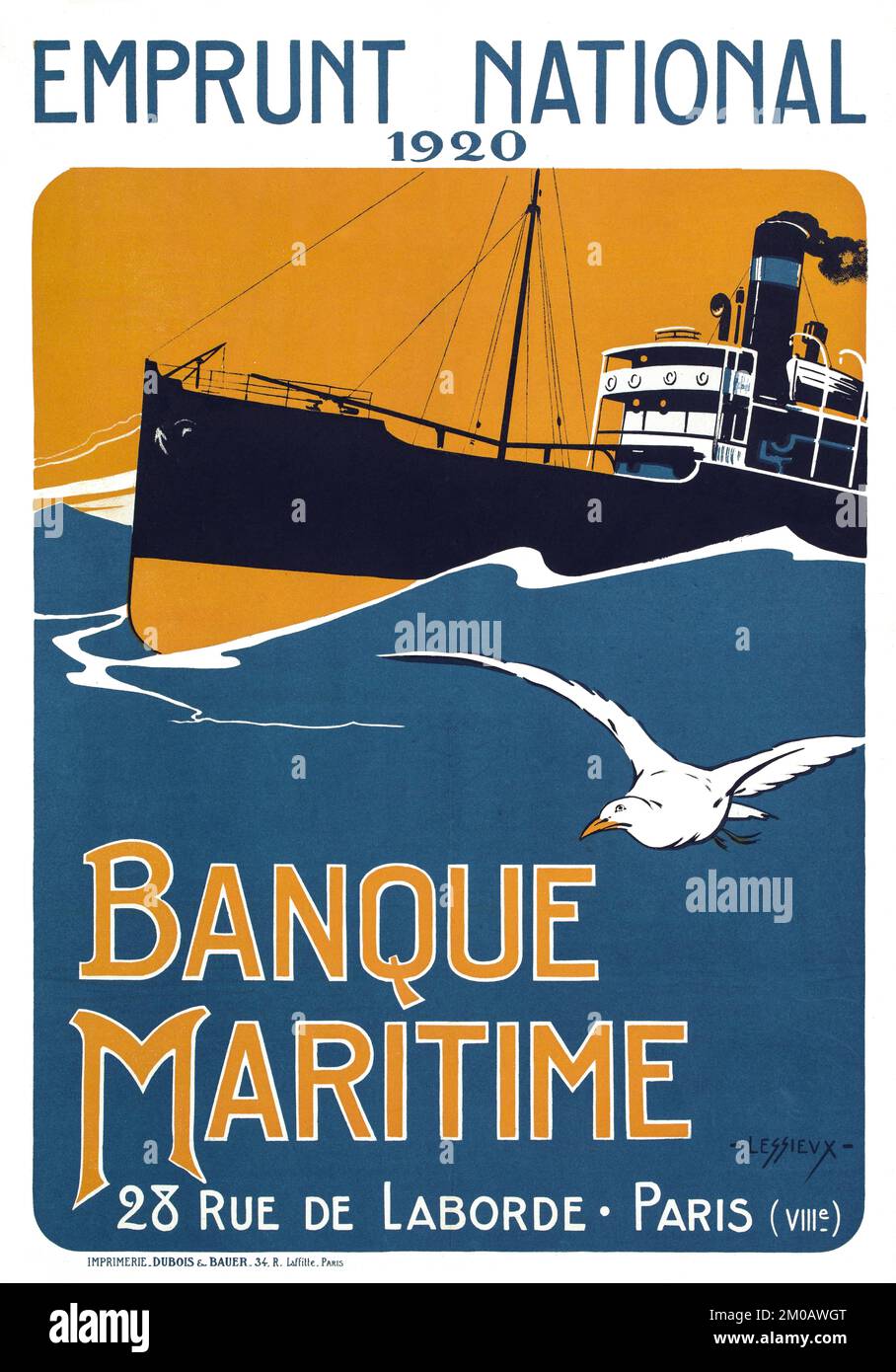 Publicité française vintage - Emprunt national 1920. Banque maritime 28 rue de Labourde. Paris (VIIIe) Banque D'Images