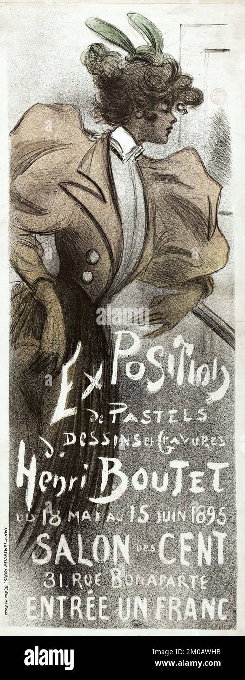 Exposition de pastels, dessins et gravures d'Henri Boutet, du 18 mai au 15 juin 1895. Salon des cent. Affiche vintage - Henri Boutet, 1895 Banque D'Images