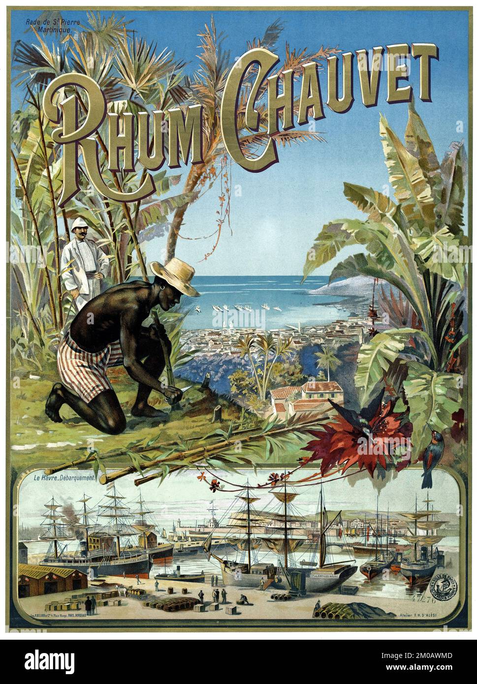 Affiche Avertising - FRÉDÉRIC HUGO d'ALESI (1849-1906) Publicité sur l'alcool Rhum Chauvet, Martinique c 1890-1900 Banque D'Images