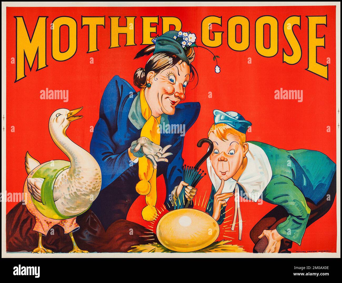 Théâtre Pantomime - Mother Goose (Taylors Printers, v.1930). Affiche Banque D'Images