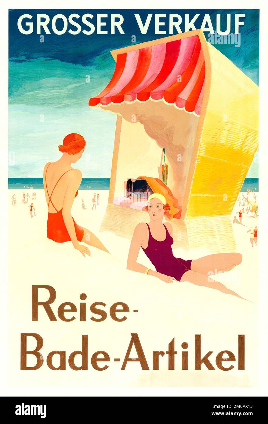 Publicité pour maillot de bain (1930s). Publicité allemande - Grosser Verkauf - Reise Bade-Artikel Banque D'Images