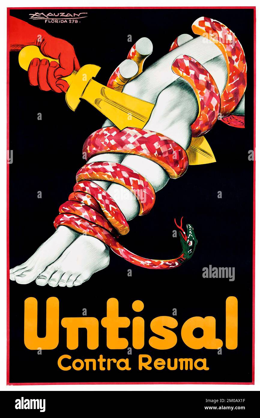 Achille L. Mauzan (1883-1952) - UNTISAL CONTRA REUMA - 1927 - publicité ancienne Banque D'Images