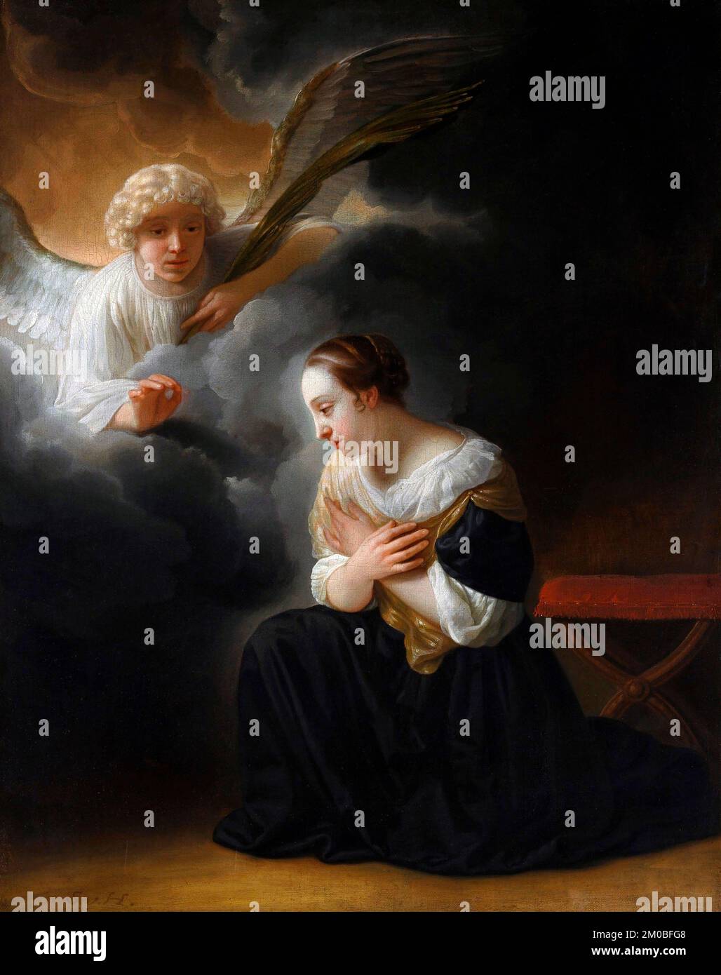 Samuel van Hoogstraten. L'Annonciation de la mort de la Vierge par l'artiste néerlandais de l'âge d'or, Samuel Dirksz van Hoogstraten (1627-1678), huile sur toile, vers 1670 Banque D'Images