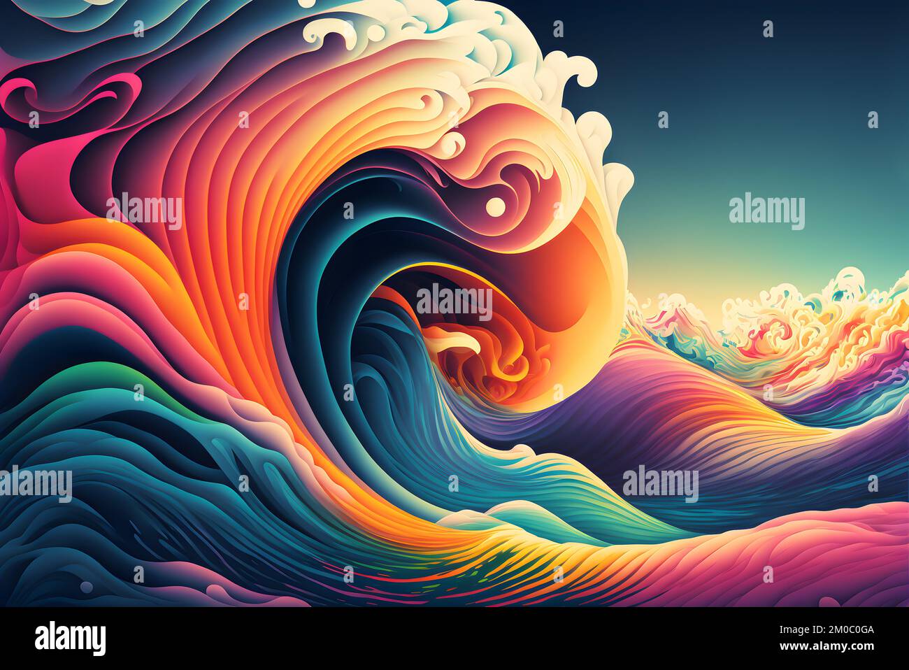 Vagues de l'océan abstraites colorées comme illustration d'arrière-plan de papier peint. Banque D'Images
