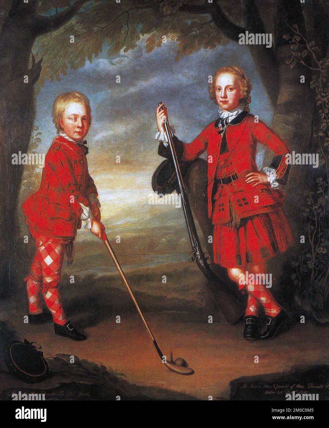 LES garçons MacDonald JOUANT AU GOLF une peinture du milieu du 18th siècle attribuée à William Mosman Banque D'Images