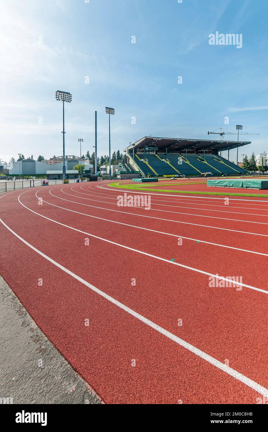 Stade de piste et de terrain de l'Université de l'Oregon, Hayward Field, à Eugene, Oregon. Banque D'Images