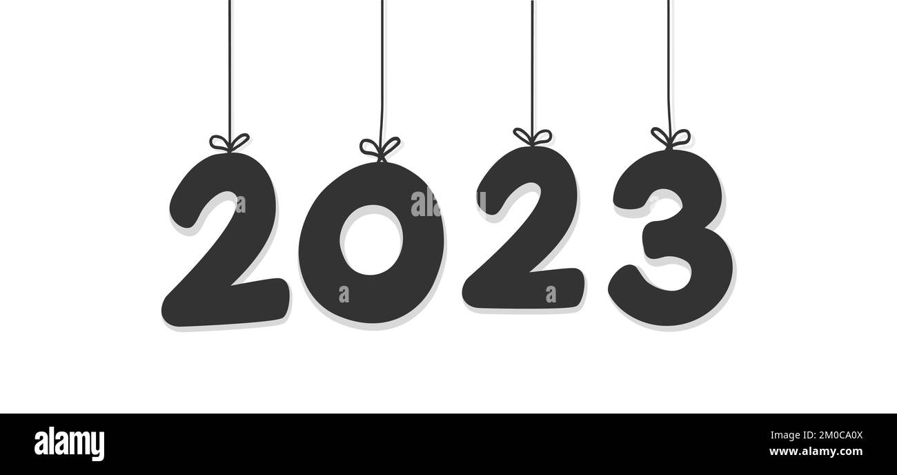 Texte noir 2023 mot de vacances suspendu sur les cordes. Bonne Année. Illustration de Vecteur