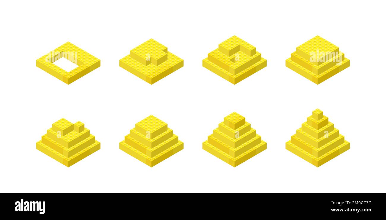 un ensemble d'instructions pour assembler une pyramide de briques en plastique. Clipart vectoriel Illustration de Vecteur
